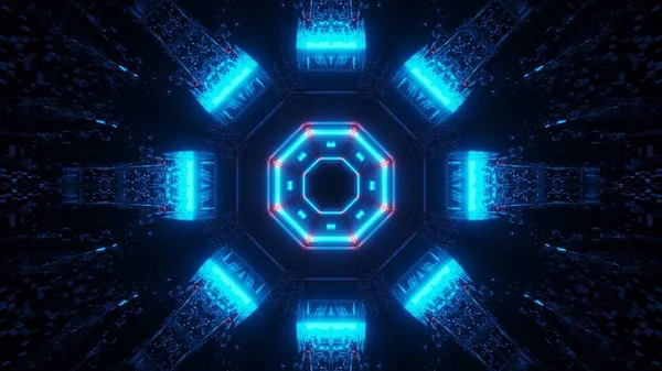 Illustrazione Astratta Rendering Con Forme Geometriche Luci Neon Luminose Blu — Foto Stock