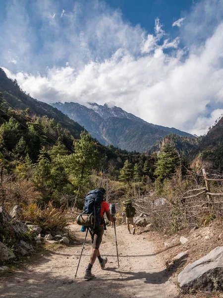 Een Verticaal Schot Van Een Trekker Annapurna Himalayas Nepal — Stockfoto