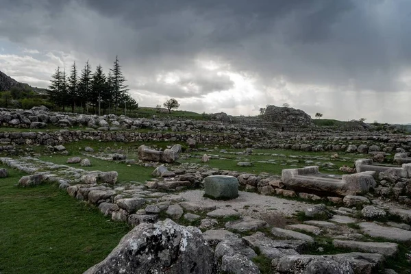 Zdjęcie Ruin Starych Murów Kamienia Hetyckiego Znaleziska Archeologiczne Anatolii Turcja — Zdjęcie stockowe