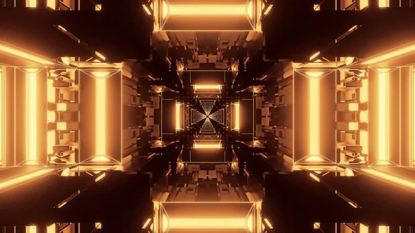 黄金の輝くネオンライトと3Dレンダリング未来的なイラスト — ストック写真