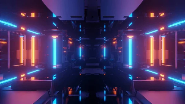 Illustrazione Futuristica Rendering Con Luci Neon Viola Blu Arancioni — Foto Stock
