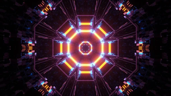 Rendering Illustration Geometric Shapes Purple Blue Orange Neon Lights — Stock Photo, Image