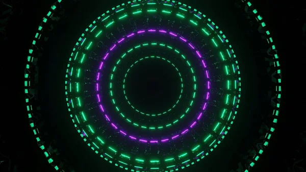 Een Weergave Futuristische Illustratie Met Groene Paarse Gloeiende Neon Lichten — Stockfoto