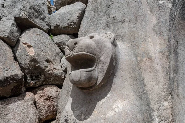 Cierre Esculturas Piedra León Puerta Sitio Histórico Hattusas Bogazkale Turquía — Foto de Stock