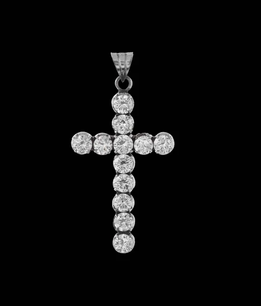 배경에 고립된 다이아몬드가 십자가를 클로즈업 — 스톡 사진