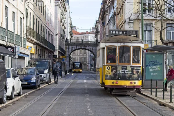 Lisboa Portugal Fev 2018 Dos Transportes Mais Emblemáticos Lisboa Eléctricos — Fotografia de Stock