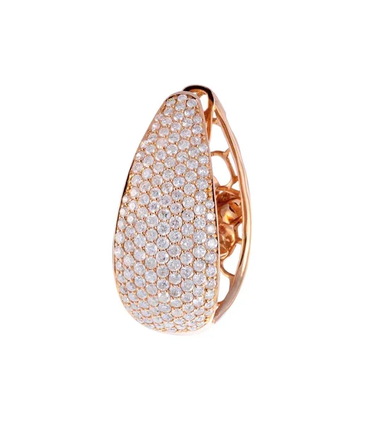 Closeup Golden Earring Gemstones Lights Isolated White Background — Stock Photo, Image