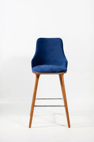 Vertical Shot Blue Chair Made Wooden Legs — Stock Photo, Image