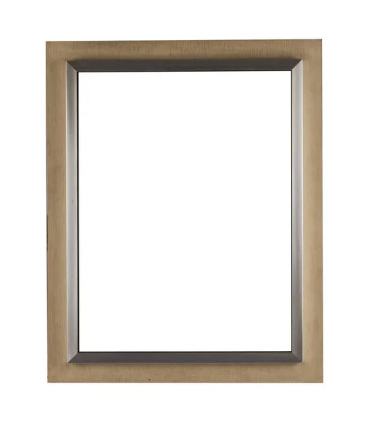 Een Eenvoudig Houten Frame Onder Lichten Geïsoleerd Een Witte Achtergrond — Stockfoto