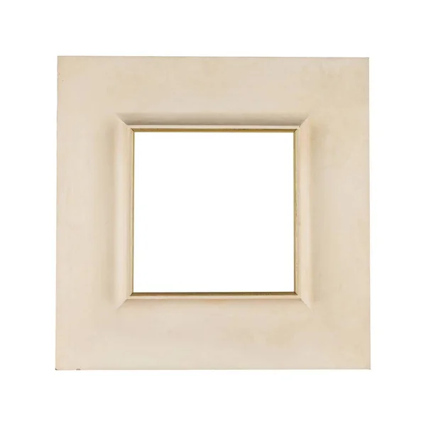 白色背景灯下的一个简单的木制框架 — 图库照片