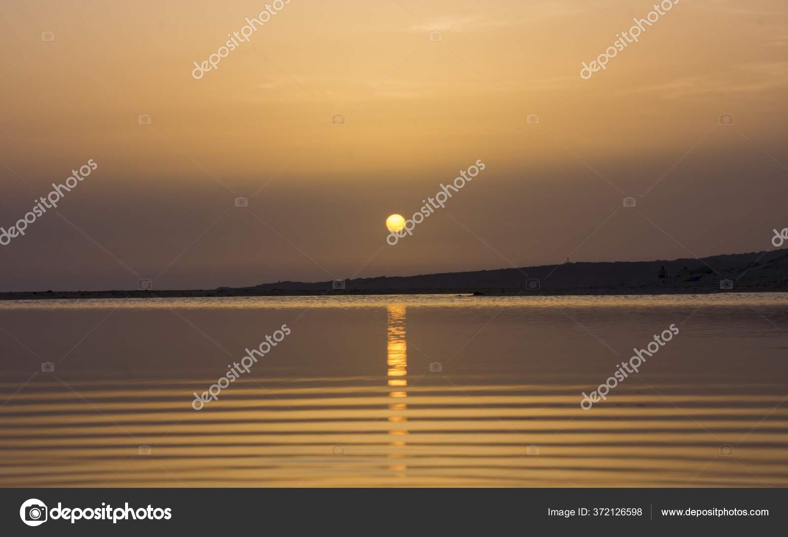 Landscape Sunset Sea Sky Sea Tinged Orange Colors — Stock Photo ...
