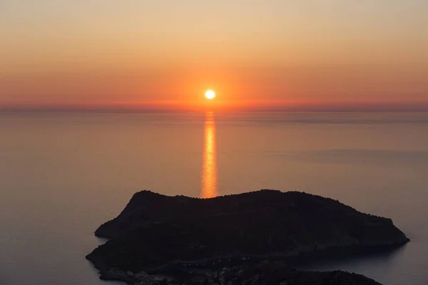 Puesta Sol Mar Vista Desde Mirador Cefalonia Isla Griega Agua — Foto de Stock