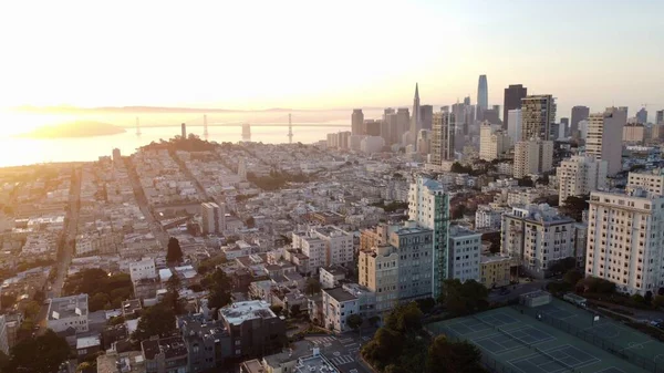 San Francisco All Alba Lombard Street Primo Piano Con Coit — Foto Stock