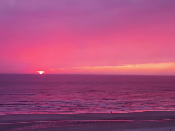 Coucher Soleil Rose Envoûtant Sur Mer Aux Pays Bas — Photo