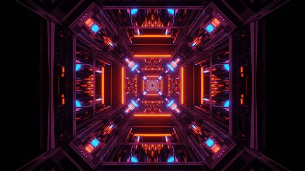 Een Abstracte Illustratie Van Geometrische Vormen Met Blauw Rood Gloeiende — Stockfoto
