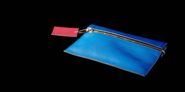 Blue Small Female Bag Black Background — Stock Photo, Image