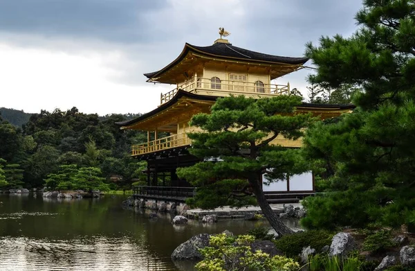 Neuvěřitelný Kinkaku Chrám Nachází Jezera Obklopen Borovicemi Kjóto Japonsko — Stock fotografie