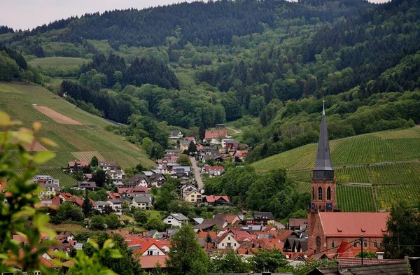 Una Hermosa Vista Paisaje Colorido Con Castillo Medieval Ciudad Kappelrodeck — Foto de Stock