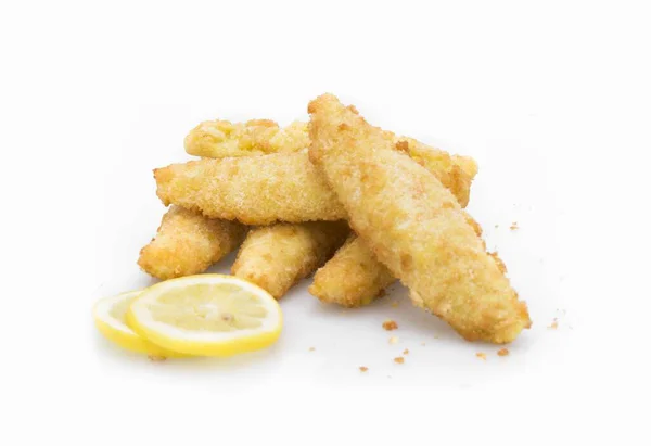 High Angle Shot Some Chicken Nuggets Slices Lemon White Surface — Stock Photo, Image