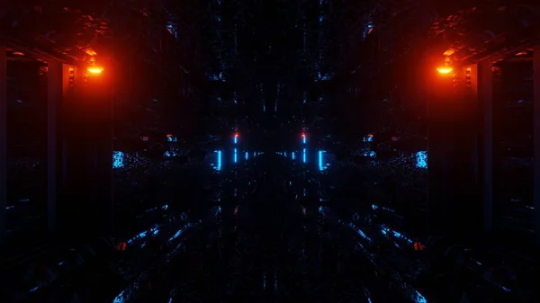 어두운 배경에 과붉은 네온사인 기하학적 형태를 추상적으로 — 스톡 사진