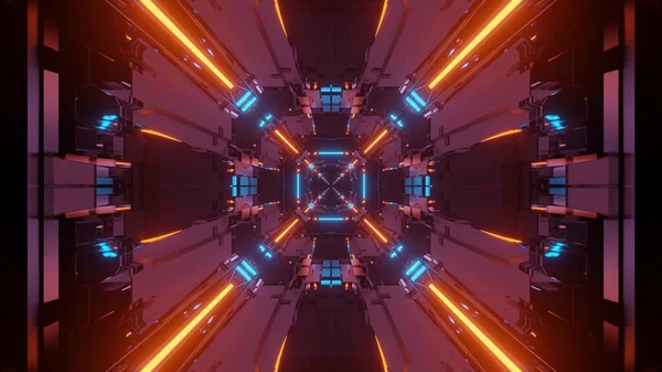 Een Abstracte Illustratie Van Geometrische Vormen Met Kleurrijke Gloeiende Neonlichten — Stockfoto