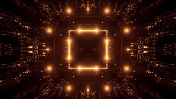 Eine Futuristische Illustration Eines Quadrats Aus Goldenen Laserlichtern Auf Dunklem — Stockfoto
