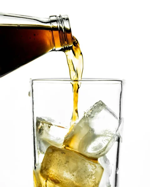 Vertical Shot Brown Juice Glass Ice — Stock Photo, Image