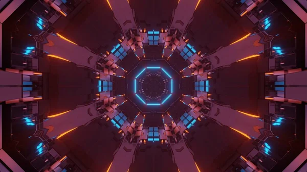 Абстрактна Ілюстрація Геометричними Формами Яскравими Неоновими Вогнями Темному Тлі — стокове фото