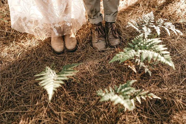 Une Vue Dessus Homme Une Femme Portant Des Chaussures Debout — Photo