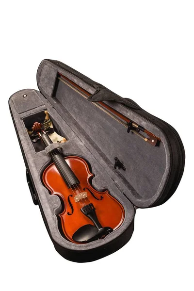 白い背景に隔離された特別な箱の上にバイオリン — ストック写真
