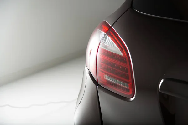 Closeup Red Tail Light Modern Black Car Lights — Stock Photo, Image