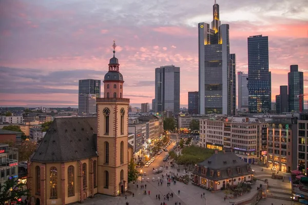 Frankfurt Alemanha Janeiro 2020 Bela Vista Sobre Hauptwache Frente Horizonte — Fotografia de Stock