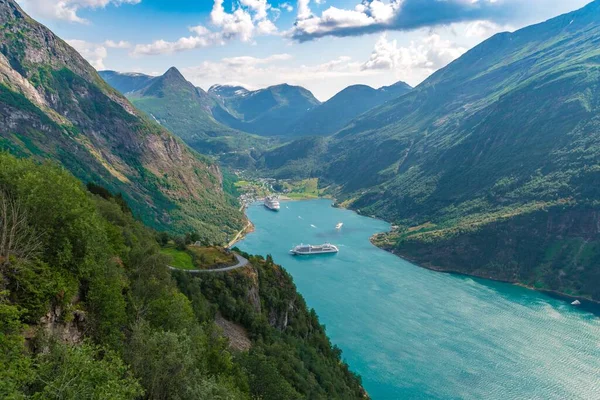 Norveç Geirangerfjord Kuş Bakışı Görüntüsü — Stok fotoğraf