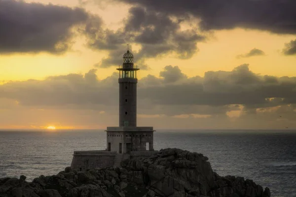 Phare Punta Nariga Galice Espagne Coucher Soleil — Photo