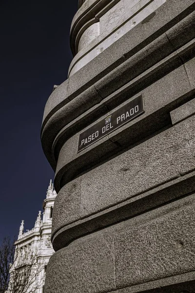 Вертикальний Знімок Будівель Вулиці Пасео Дель Прадо Захоплених Мадриді Іспанія — стокове фото