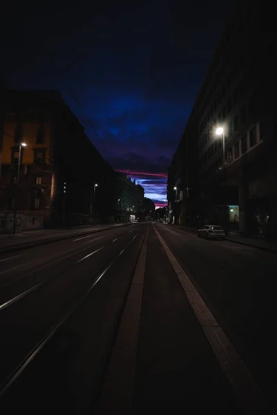 Incrível Tiro Uma Rua Cidade Fundo Céu Noite — Fotografia de Stock