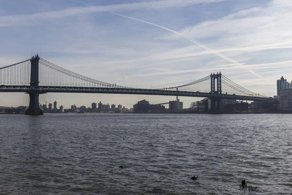 Ponte Brooklyn Vista Longe Lado Ponte Você Pode Ver Rio — Fotografia de Stock