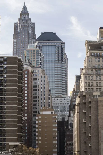 Rascacielos Nueva York Desde Manhattan Edificios Altos Modernos Con Muchas — Foto de Stock