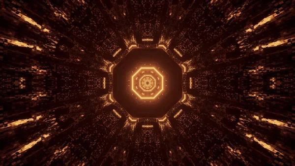 Абстрактная Иллюстрация Круговыми Формами Светящимися Золотыми Огнями Современный Научно Фантастический — стоковое фото