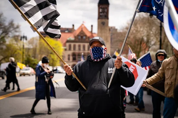 Albany New York United States Apr 2020 Protesters Demonstrate Coronavirus — Stock Photo, Image
