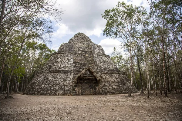 Famous Coba Mayan Pyramid Mexico Cloudy Sky — Stock Photo, Image