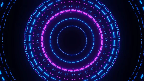 Una Representación Ilustración Abstracta Los Círculos Neón Azul Rosa — Foto de Stock