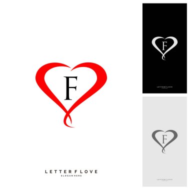 F harfi kalp logosu tasarım şablonu elementleri. Aşk logosu kavramlı ilk F - Vektör