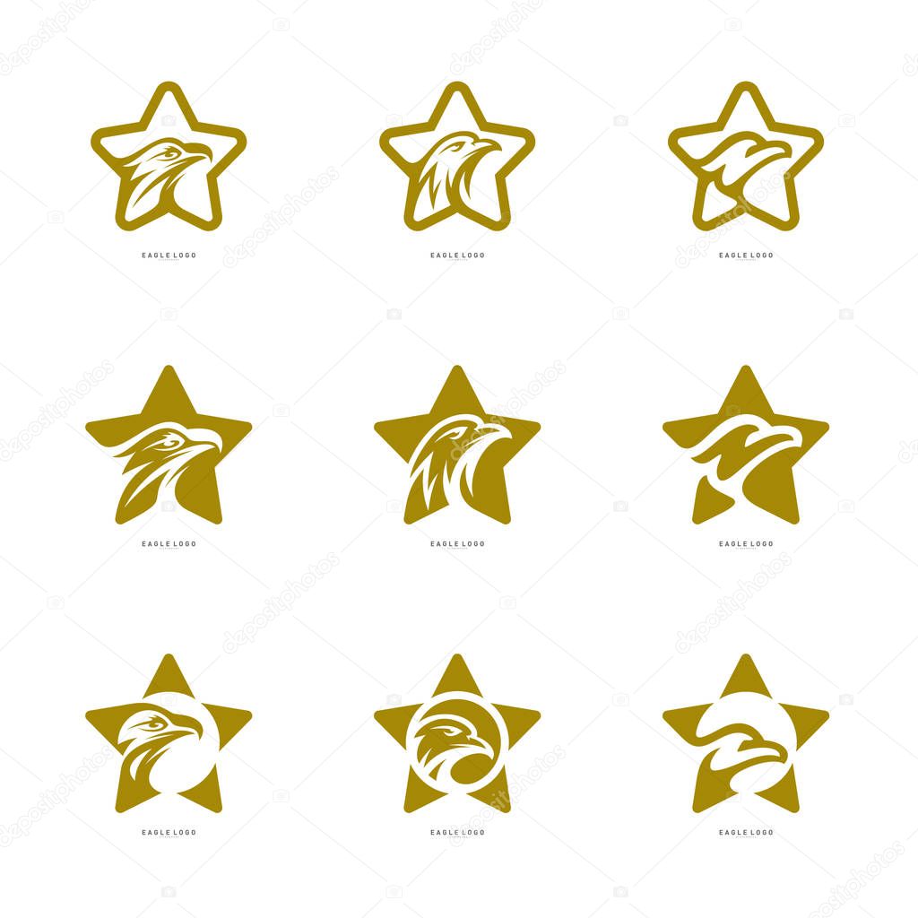 Set of Star Eagle logo Vector Template. Eagle logo with stars icon