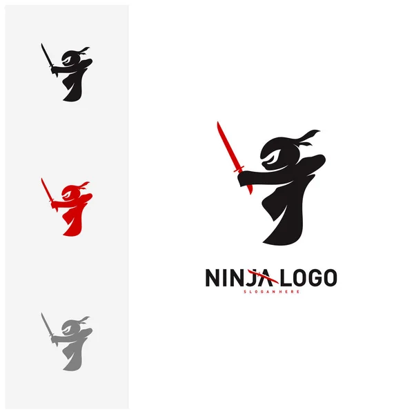 Ninja Warrior logo Design Vector Template. Silhouette of japanese fighter. - Vector — Stock Vector