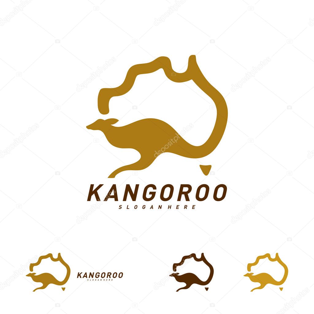 Kangaroo and Australia Map logo Design Vector Template. Kangaroo Land Logo Concepts
