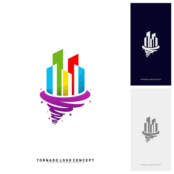 Modernes Gebäude Tornado Logo Konzept Unternehmen. Sturm mit Gebäude-Logo-Vektorvorlage — Stockvektor