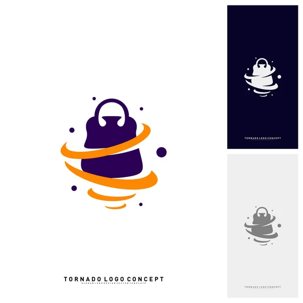 Logo dello shopping Design Concept Vector. Vettore di logo Storm Sale. Torsione del negozio. Tornado Icona di vendita — Vettoriale Stock