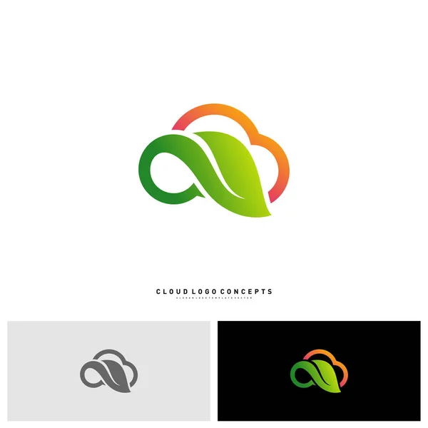 Concepto de diseño del logotipo de Nature Cloud Vector. Nube con Vector de Plantilla de Logo Hoja — Vector de stock