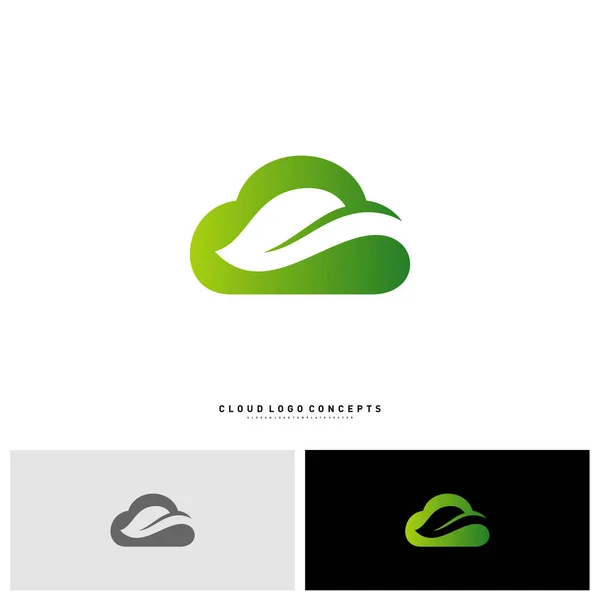 Concepto de diseño del logotipo de Nature Cloud Vector. Nube con Vector de Plantilla de Logo Hoja — Vector de stock